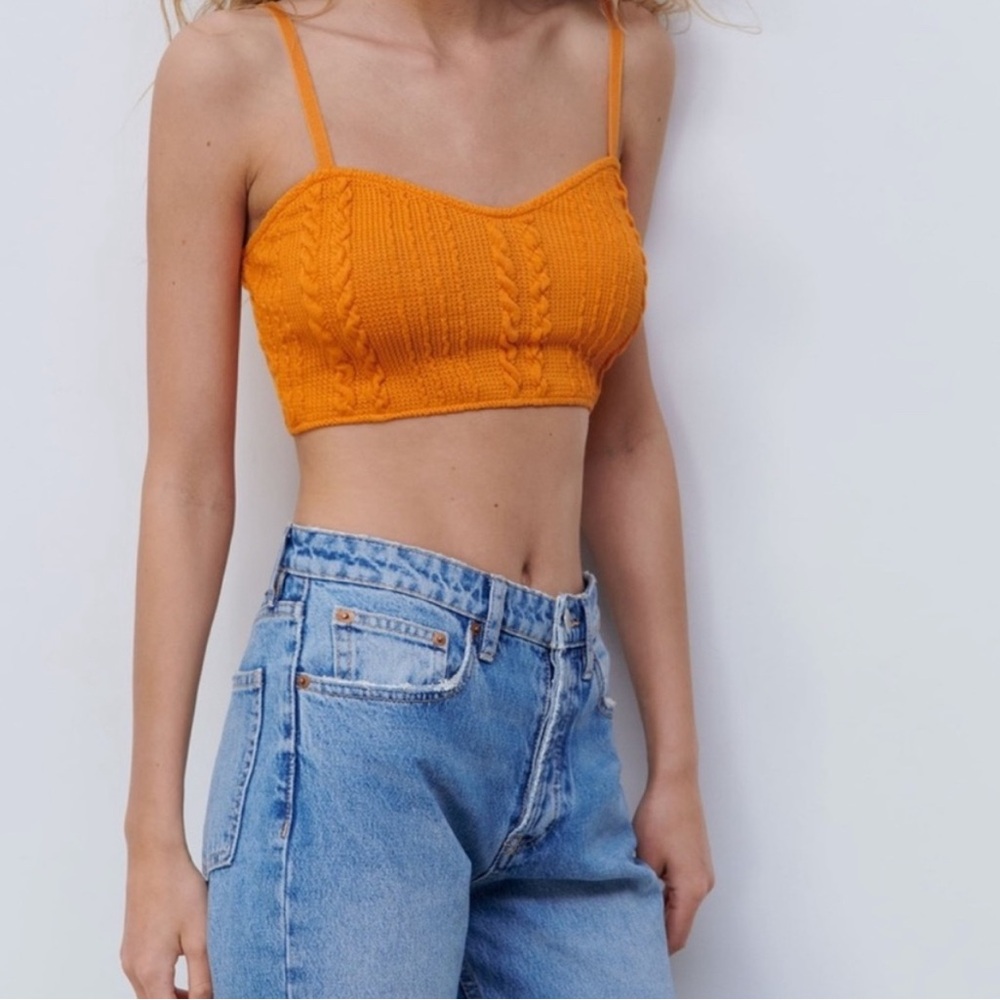 Zara Orange Knit Crochet Crop Top